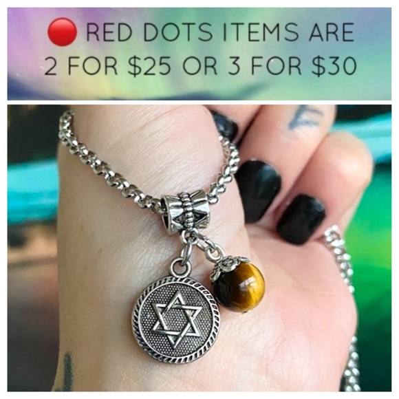 Silverskylight Jewelry - 🔴 Sale david’s star medal tiger eye gemstone stainless steel chain necklace